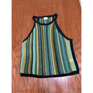 Nation LTD Mari jungle stripe crochet Halter Tank Top Teal Yellow Black